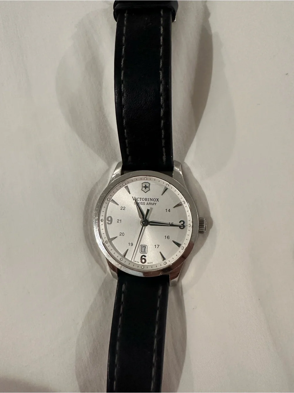 Victorinox Silver Dial Watch with Black Leather Strap